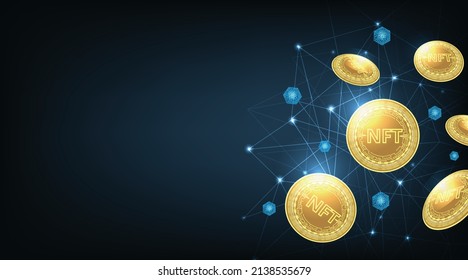 3d rendering illustration of NFT non fungible token coin.NFT coin design in circuit board style for pay unique collectibles in games.Crypto currency concept. blockchain technology. 