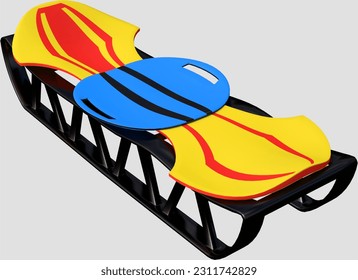 3D Rendering Illustration of Sleigh with Red Yellow Black Blue colors on a Solid Background