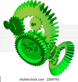 3D rendering of an industrial mechanism made up from gears
