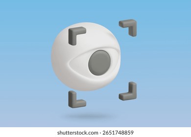 Renderização 3D de uma digitalização de íris em um plano de fundo azul.