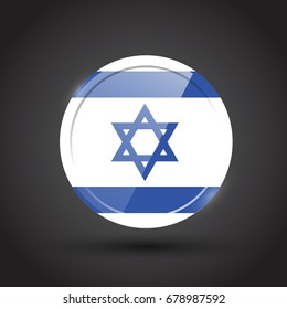 3d rendering of Israel button with flag on black background. Israel icon or Israel logo flag.