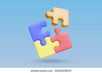 3D rendering of jigsaw on a blue background.