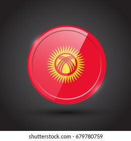 3d rendering of Kyrgyzstan button with flag on black background