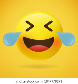 3D Rendering laughing emoji on white background. 3d Emoticons. Emoticons. Emoji. Isolated vector illustration on white background.