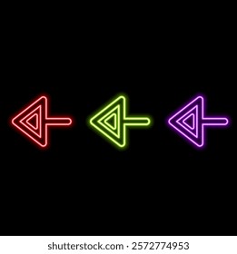 3d rendering left arrow, bright red neon. Pop art motion animation.