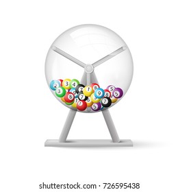 3d rendering of lottery machine with balls inside isolated on white background. Vector illustration. Eps 10.