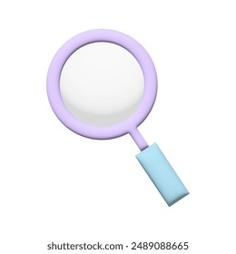 3D rendering of a magnifying glass, search icon in pastel colors. Vector illustration isolated on white background