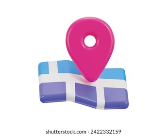 3d rendering of map with gps travel icon