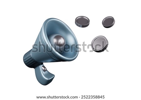 3D rendering, megaphone with coins popping out, coin distribution, future financial growth