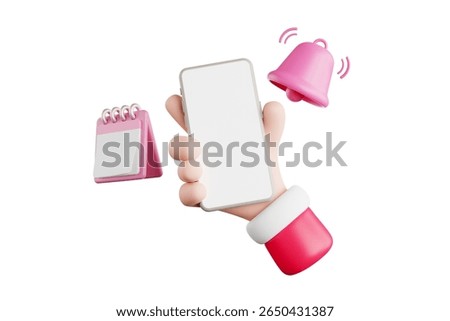 3D rendering of a mobile phone with a bell and a calendar next to it.