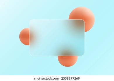 3D rendering of an mockup background containing colored geomtric elements with frosted glass panel in front.