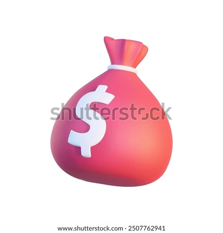 3D rendering of a money bag isolated on a white background. High-quality vector illustration ideal for finance, savings, and investment themes. Perfect for use in business, e-commerce