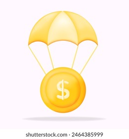representación 3d de la distribución del dinero con concepto de paracaídas, ilustrador de Vector 3d