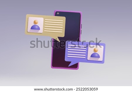 3D rendering of online communication between users on a smartphone using social networks.