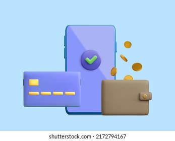 3D rendering Online mobile money transfer. Mobile banking concept. Secure online payment. Vector illustration