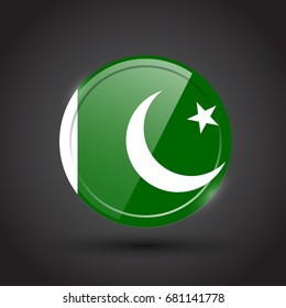 3d rendering of Pakistani button with flag on black background.