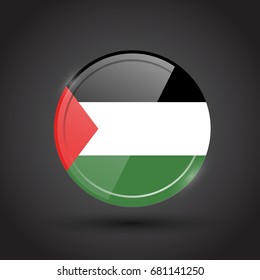 3d rendering of Palestine button with flag on black background.