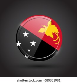 3d rendering of Papua New Guinea button with flag on black background.