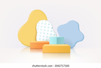 3D rendering of pastel minimal scene with podium for kids or baby product, present background.
