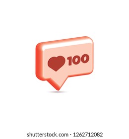 3d rendering picture of social media notification "one hundred likes" icon. 