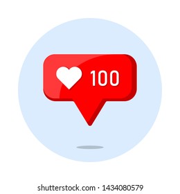 3d rendering picture of social media notification "one hundred likes" icon