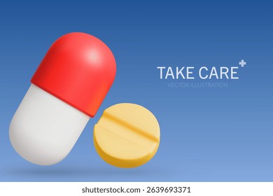 3D rendering of a Pills on a blue background.