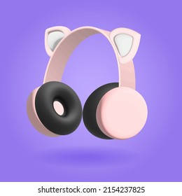 3D rendering pink headphones on a purple background vector illustration