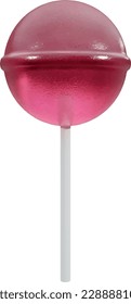 3D rendering pink strawberry lolipop and white stick on white background