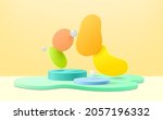 3d rendering of podium and abstract geometric with empty space for kids or baby product.
