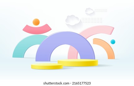 3d rendering of podium and abstract geometric with empty space for present product.