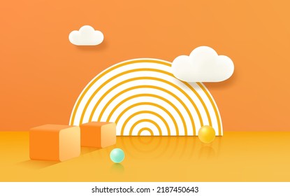 3D rendering podium, colorful background, clouds and weather with empty space for kids or baby product