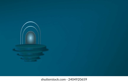 3d rendering podium for product of a blue background with an abstract geometric shape.