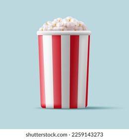 3d rendering of popcorn in a round box with red lines. For advertising in the cinema, and promotion of the advertising concept.