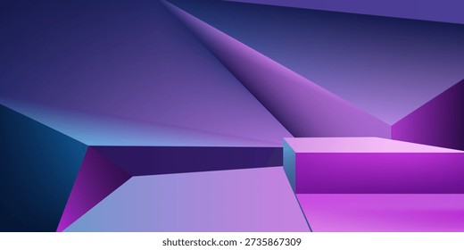 Renderização 3D de fundo geométrico abstrato roxo e azul. Cena para publicidade, tecnologia, vitrine, banner, cosmético, moda, negócios, metaverso. Ilustração de Ficção Científica. Exibição do produto

