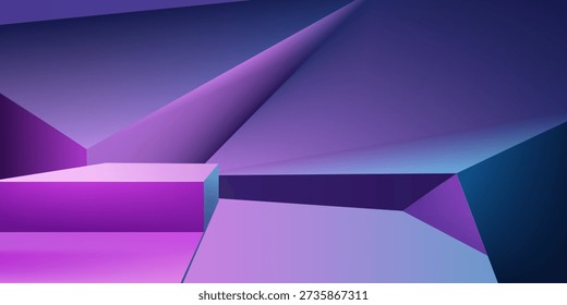Renderização 3D de fundo geométrico abstrato roxo e azul. Cena para publicidade, tecnologia, vitrine, banner, cosmético, moda, negócios, metaverso. Ilustração de Ficção Científica. Exibição do produto

