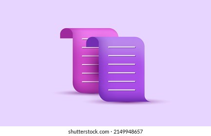 3d rendering purple pink note design icon isolated on purple background.Trendy and modern vector in 3d style.