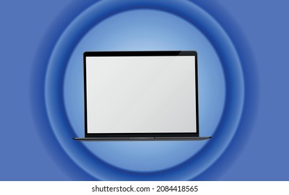 3D Rendering realistic laptop mockups - 3D Illustration of laptop notebook mock up with dynamic shape futuristic blue abstract electronic device isolated on colorful background.