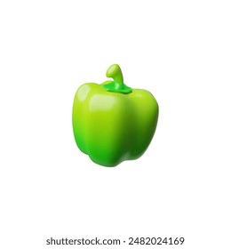 3d rendering of realistic ripe juicy green bell pepper. Raw fresh farm vegetable. Natural vegetarian product. Perfect for salad. Vector illustration isolated on white background.