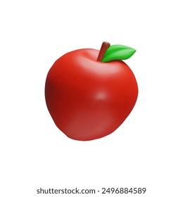 3d rendering red juicy apple. Vitamin fruit snack for school. Vector flowing education illustration. Organic fresh vegetarian object. Realistic leaf, ripe vegetable. Eco appetizing sweet lunch
