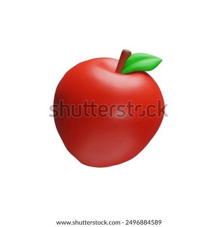 3d rendering red juicy apple. Vitamin fruit snack for school. Vector flowing education illustration. Organic fresh vegetarian object. Realistic leaf, ripe vegetable. Eco appetizing sweet lunch