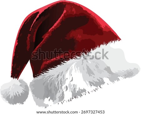 3D rendering of red velvet Santa hat with white fur trim, detailed fur texture, isolated on transparent background.