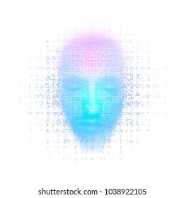 3d rendering of robot face on white background represent artificial intelligence. Future science, modern technology concept. 3d illustration