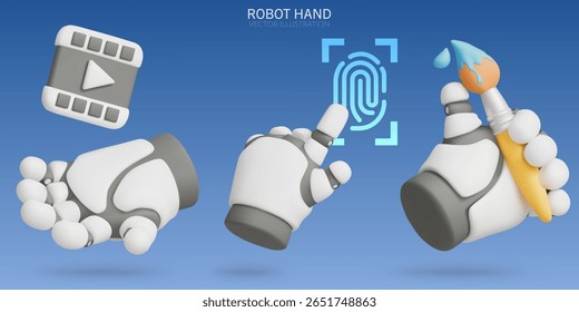 3D rendering of a Robot hand set on a blue background.