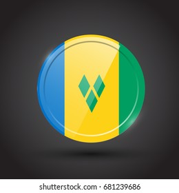 3d rendering of Saint Vincent and Grenadines button with flag on black background.