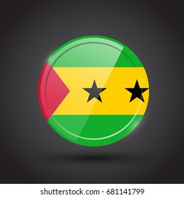3d rendering of Sao Tome and Principe button with flag on black background.