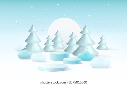 3D-Rendering-Szene Weihnachtsferien mit Display-Podium zum Mock-up