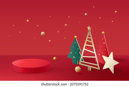 3d rendering scene of christmas holiday with display podium for mock up