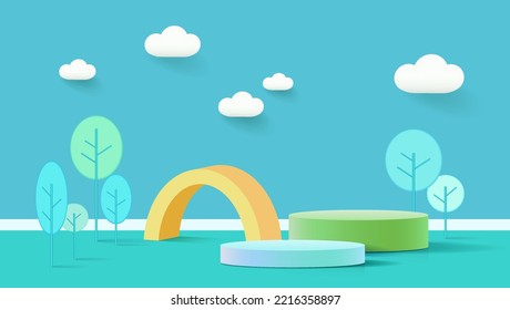 3d rendering scene of nature with display podium for mock up