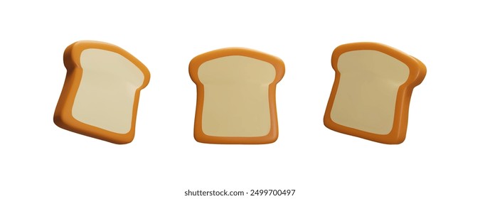 3d rendering set slice of bread. Vector collection of cartoon style illustration. Bakery shop, supermarket ads, lunch menu. Wheat grain flour, cereal ingredient. Tasty bake snack with crust product