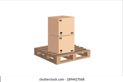 3D rendering of several cardboard boxes stacked on a pallet on a white background. Packaging and shipping Cargo service Loading products
